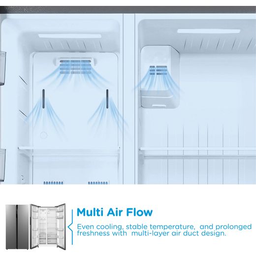 Midea American Fridge Freezer - Stainless Steel - annotation - multi flow shot
