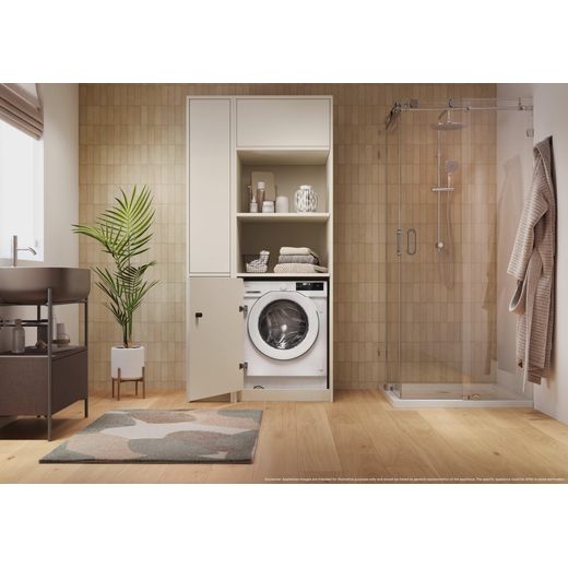 Hoover H-WASH 400 BH4S69M6D9J-80 Integrated 9kg Washing Machine with 1600 rpm - White - Washer dryer in utility room shot