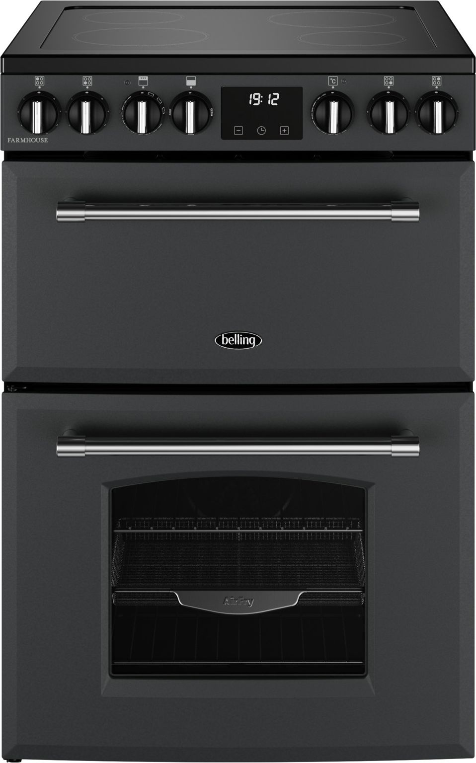 Image of Belling 60cm wide Double Oven Farmhouse 60E Mini Range Electric Cooker with Ceramic Hob - Anthracite - A/A Rated, Grey
