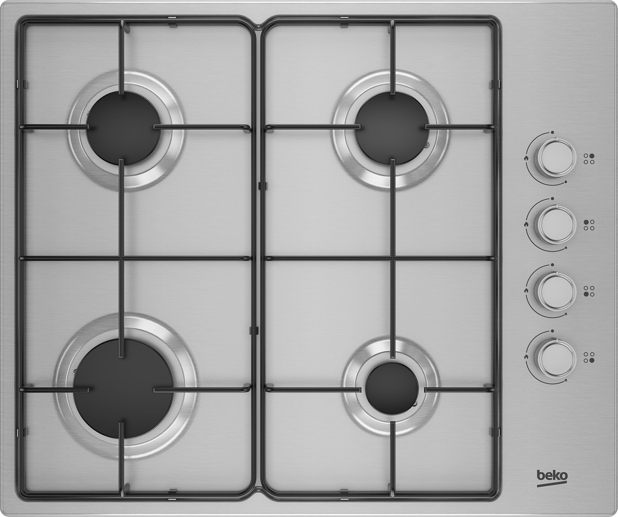 Beko Gas Hob HIBG64120SX 60cm Stainless Steel 4 Burner Rotary Dial