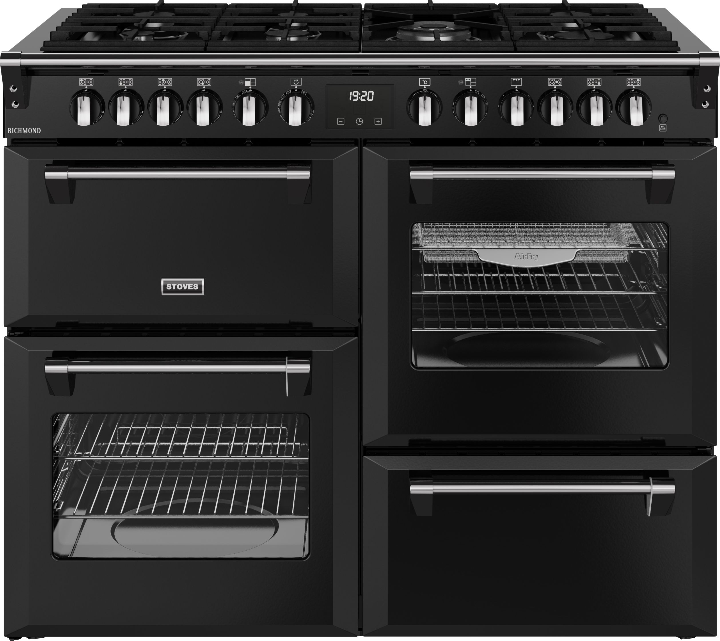 Stoves Richmond 110cm Dual Fuel Range Cooker - Black - 4 Ovens - Gas Hob