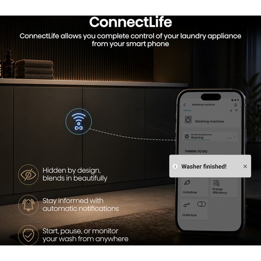 Hisense 5 Series WF80BI543BWP 8kg WiFi Connected Auto Dosing Washing Machine with 1400 rpm - annotation - ConnectLife app