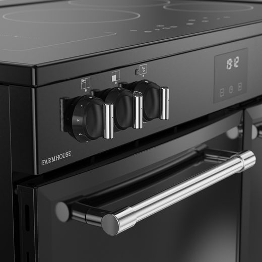 Belling Farmhouse 90Ei 90cm Electric Range Cooker with Induction Hob - Black - Control panel shot 