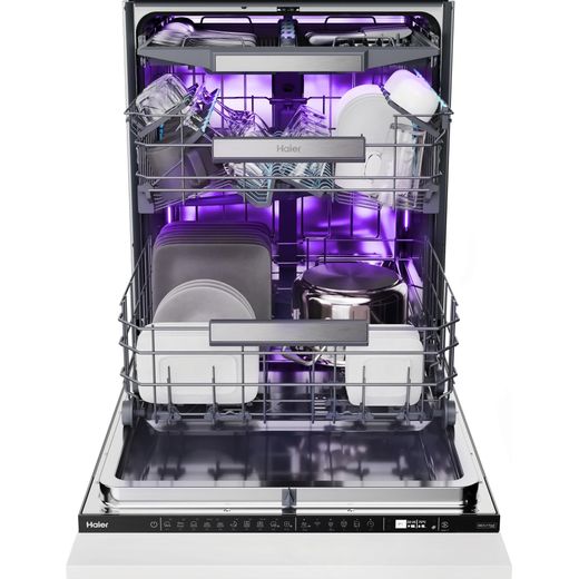 Haier Integrated Standard Dishwasher - Black Bezel  - Front with door open shot 