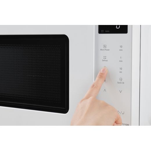 Panasonic NN-ST21QWBPQ Microwave White - Person using control panel shot 