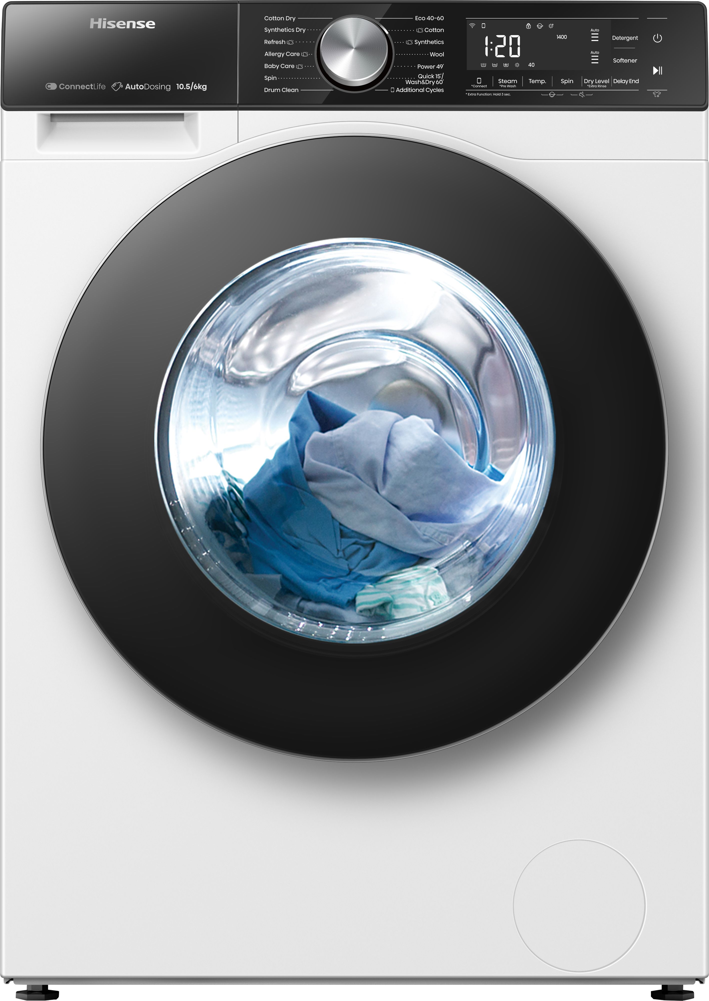 Hisense 5S Series WD5S1045BW Wifi Connected 10.5Kg/6Kg Washer Dryer with 1400 rpm - White - D Rated [Wash&Dry], A Rated [Wash Only], White