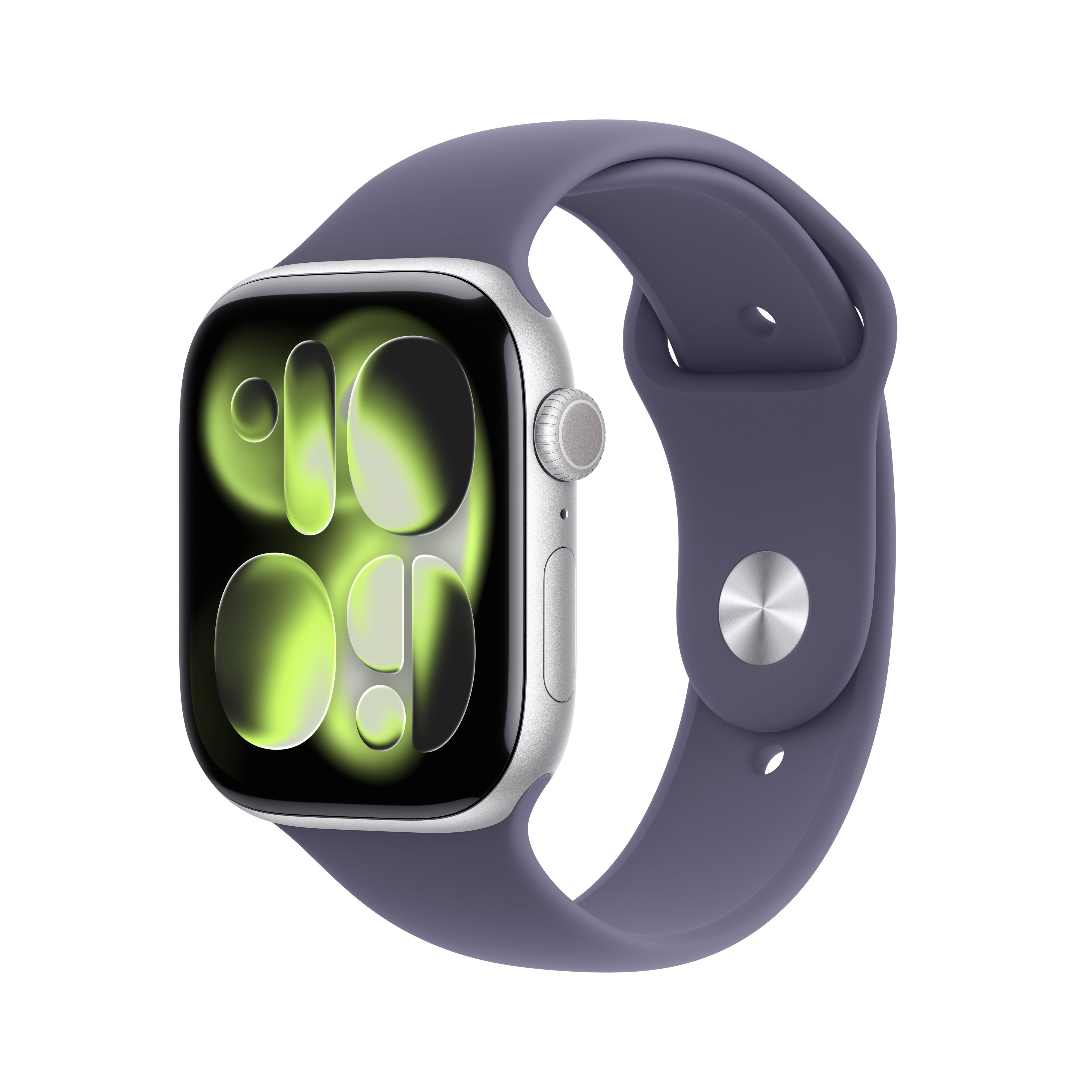 Apple Watch Series 11, 46mm, Silver Aluminium Case, GPS + Cellular [2025] - Purple Fog Sport Band - M/L, Purple