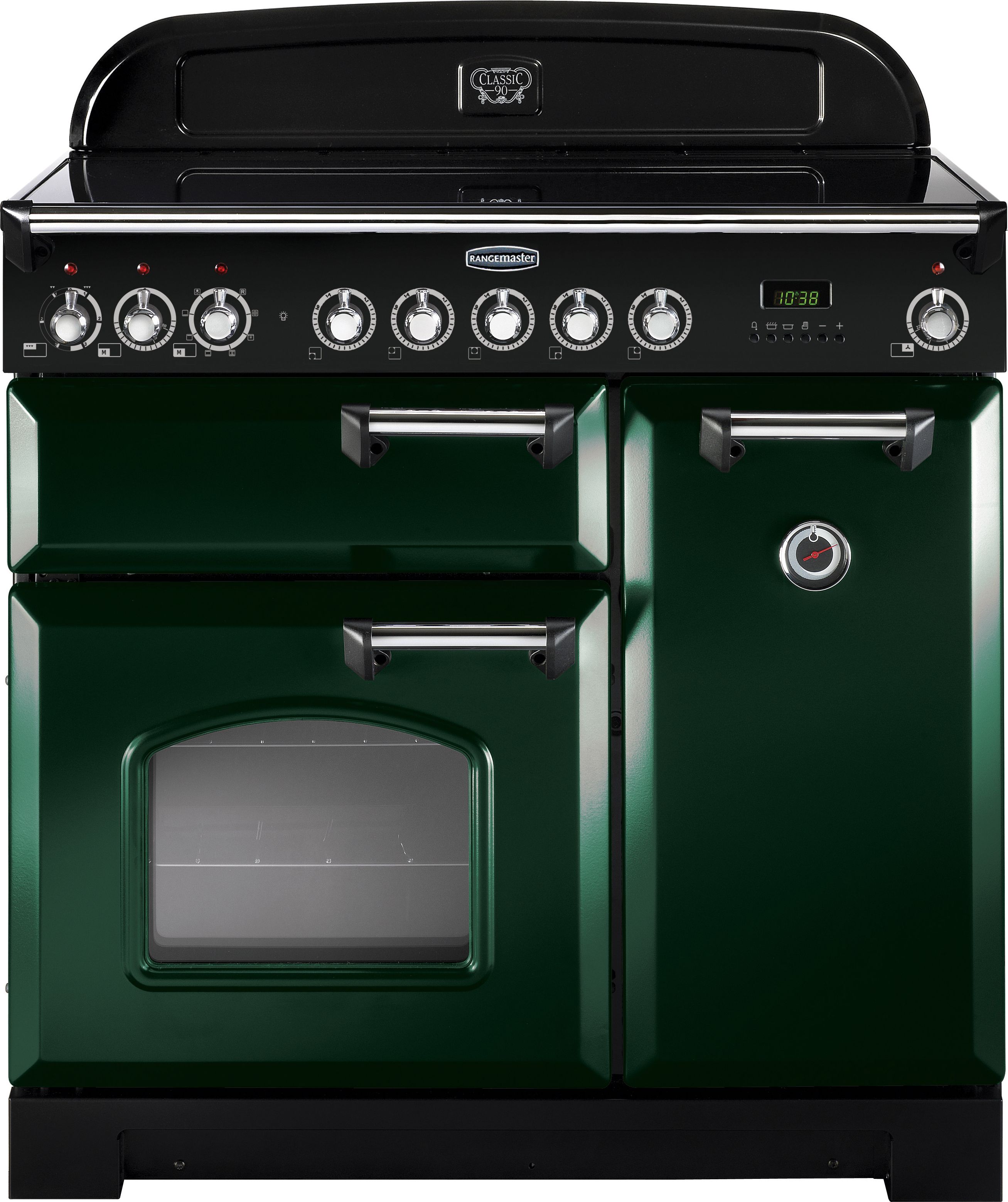 Rangemaster Classic Deluxe CDL90ECRG/C 90cm Electric Range Cooker with Ceramic Hob - Racing Green / Chrome - A/A Rated, Green