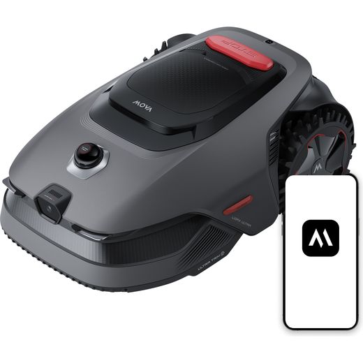 Mova LiDAX Ultra 800 Robotic Lawn Mower - Grey - mower with phone shot 