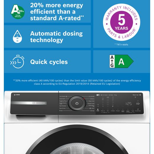 Bosch Series 6 i-Dos WGH254A0GB 10kg WiFi Connected Washing Machine with 1400 rpm - White - Annotation - feature shot