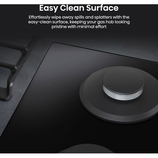 Hisense GG663BHF 60cm Gas Hob - Black - Annotation - Easy clean surface shot 