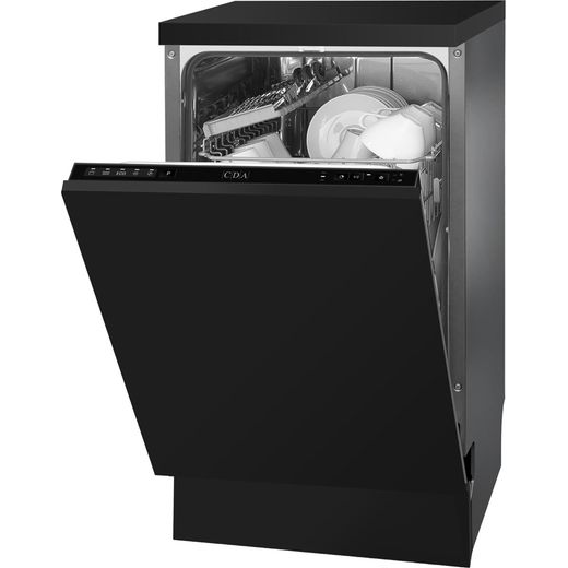 CDA Integrated Slimline Dishwasher - Black Control Panel - Left perspective