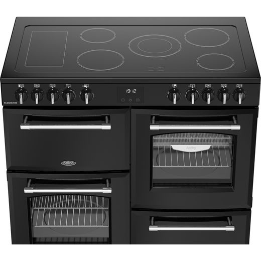 Belling Farmhouse 100E 100cm Electric Range Cooker with Ceramic Hob - Black - High perspective shot