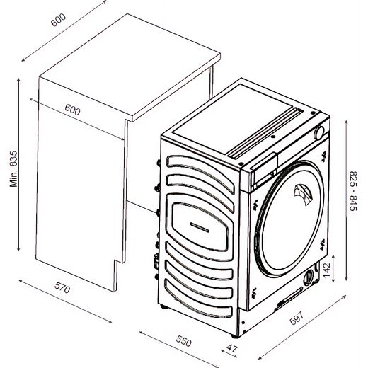 Haier Series 8 HWB100B14858U1UK Integrated 10kg Washing Machine with 1400 rpm - White - Annotation - Dimension shot