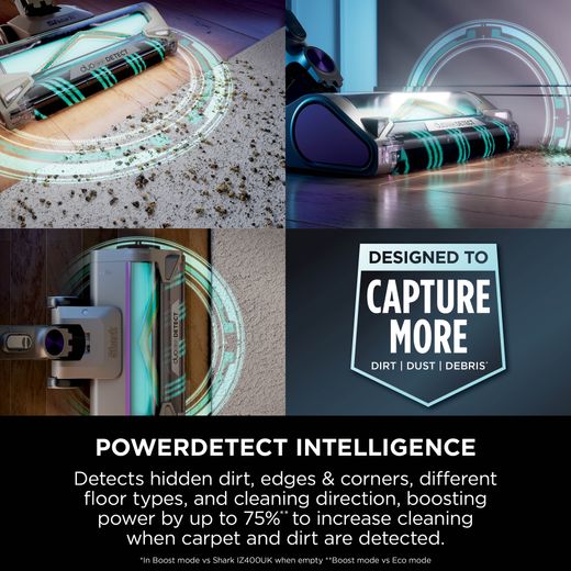 Shark PowerDetect Pet Cordless Vacuum Cleaner with up to 70 Minutes Run Time - White / Java Grey - Annotation - PowerDetect intellingence