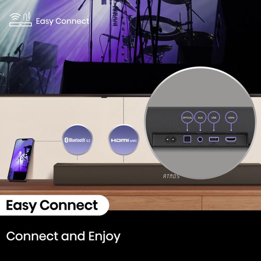 Hisense AX5100Q AX5100Q 5.1 Soundbar - Black - Annotation - Easy connect shot