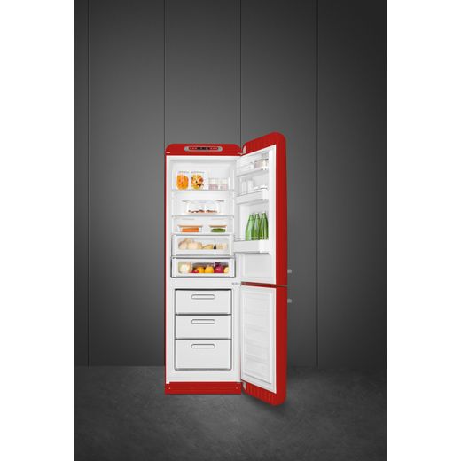 Smeg 50's Style FAB32RRD6UK 197cm Frost Free Fridge Freezer - Red - fridge freezer with door open shot