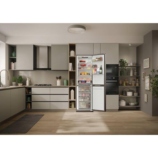 Hoover HONCQ3T518ENXK 185cm 50/50 Frost Free Fridge Freezer - Silver -  fridge freezer with door open shot