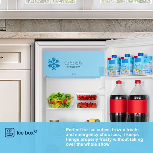 Fridgemaster MUR4894E Compact 84cm Fridge with Ice Box - White - Annotation -  ice box shot
