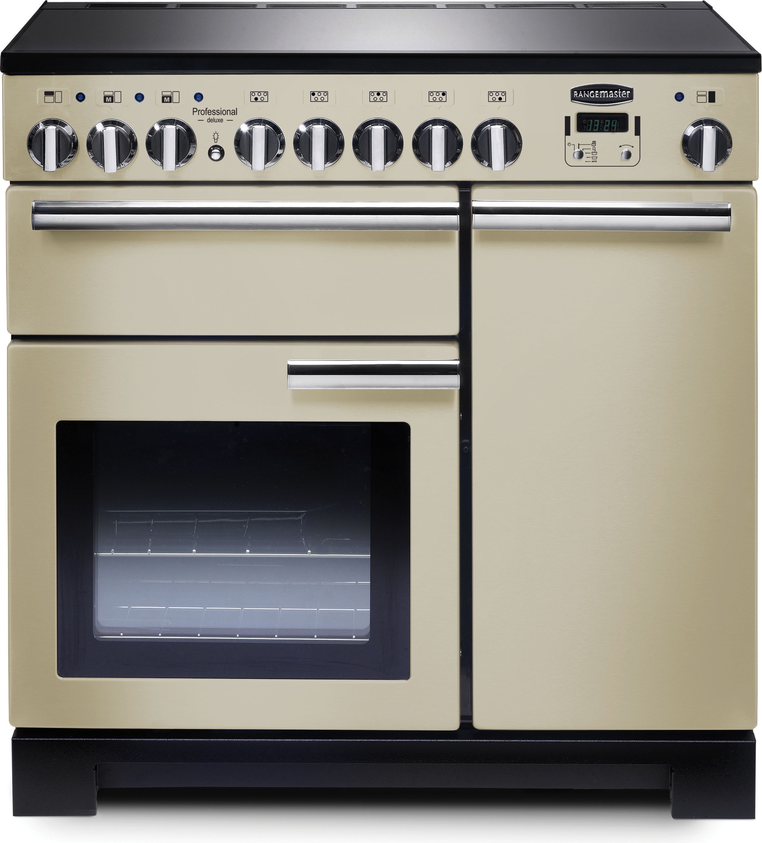 Rangemaster Professional Deluxe PDL90EICR/C 90cm Electric Range Cooker with Induction Hob - Cream / Chrome - A/A Rated, Cream