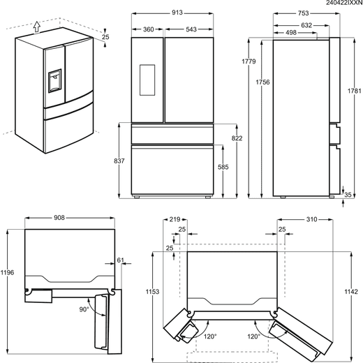 AEG American Fridge Freezer - Stainless Steel - Dimensions