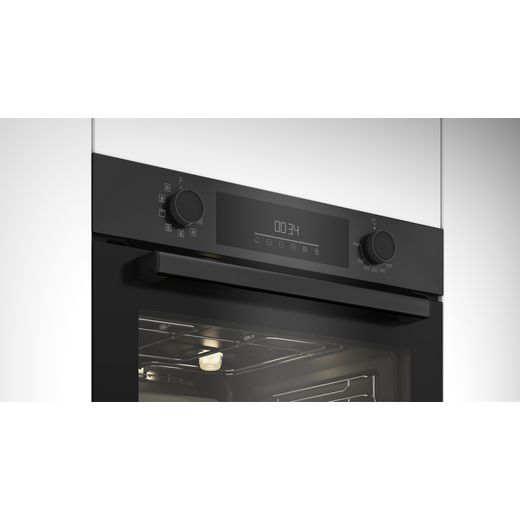 Beko AeroPerfect™ RecycledNet® Built In Electric Single Oven - Matt Black - Close up control panel in living room shot