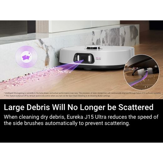 Eureka J15 Robotic Vacuum Cleaner - White - annotation - large debris shot