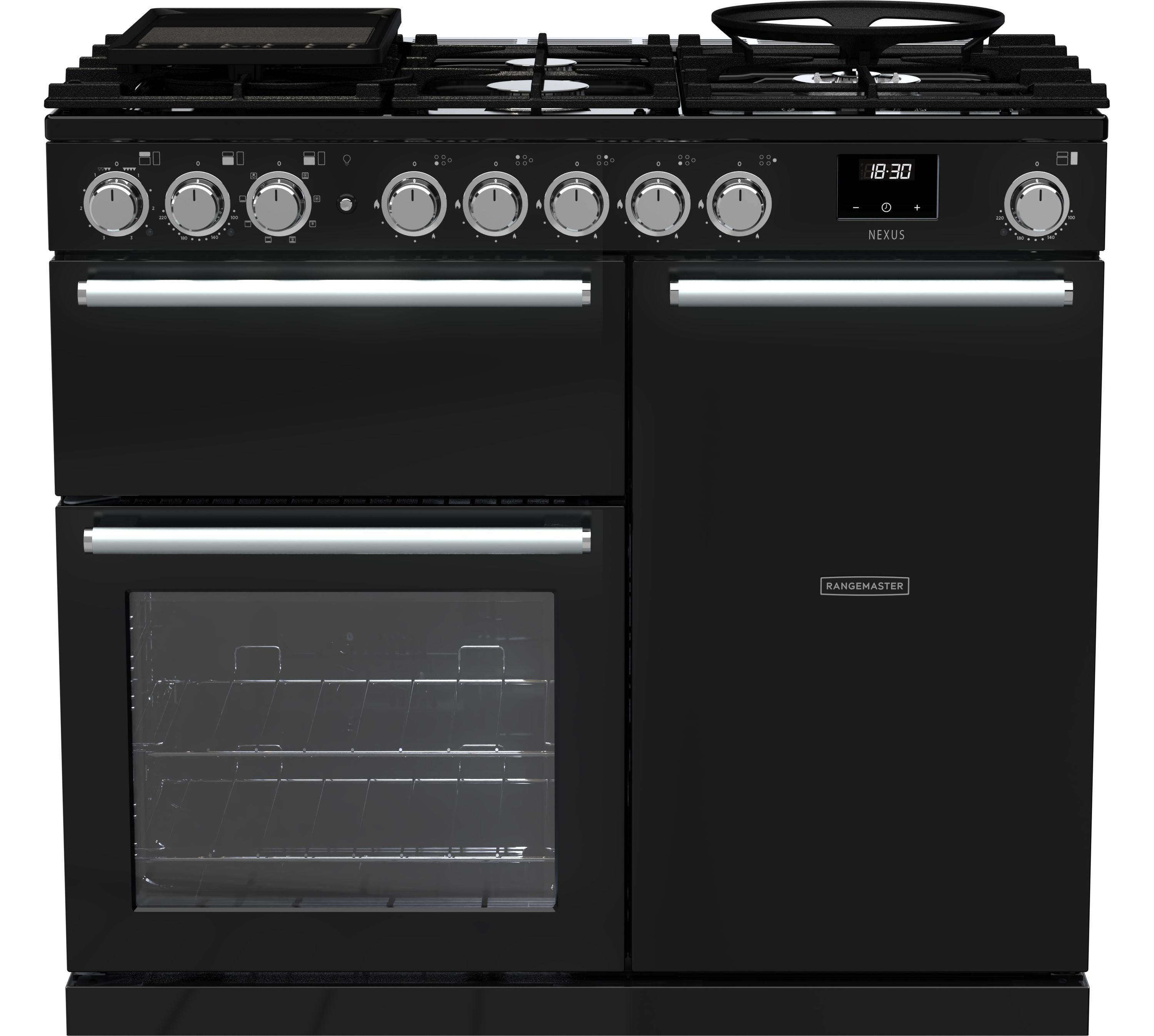 Rangemaster Nexus 100cm Dual Fuel Range Cooker - Gas Hob - Black - 5 Zone