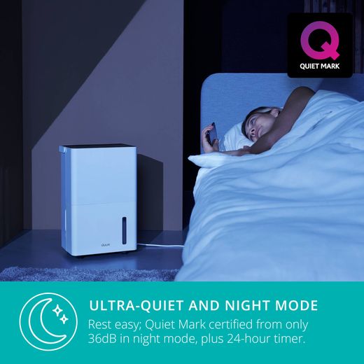 Duux Bora Smart Dehumidifier - White - Annotation - ultra quiet shot