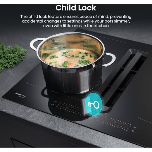 Hisense Hi6 HEH6432BSCWF 60cm Venting Induction Hob - Black - Annotation - Child lock shot