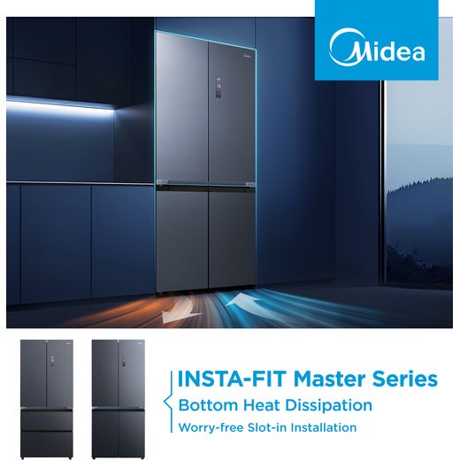 Midea Insta Fit Master American Fridge Freezer - Midnight Glass - Annotation - Bottom heat shot
