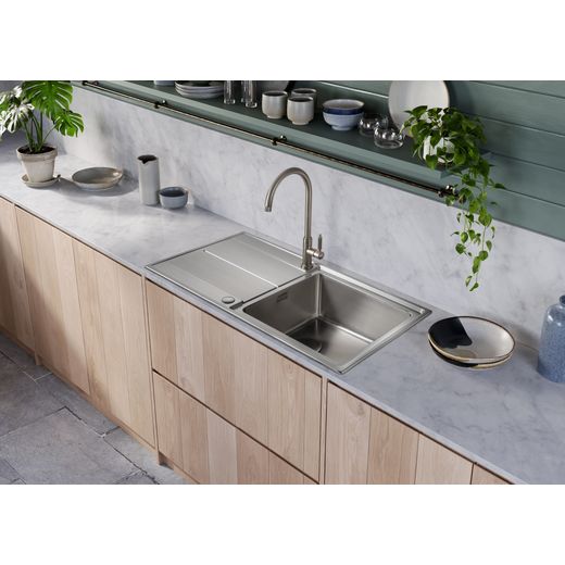 Rangemaster Arlington 1 Bowl Inset Kitchen Sink - Micro-Sheen™ Soft Brushed Finish - tap in kitchens shot 
