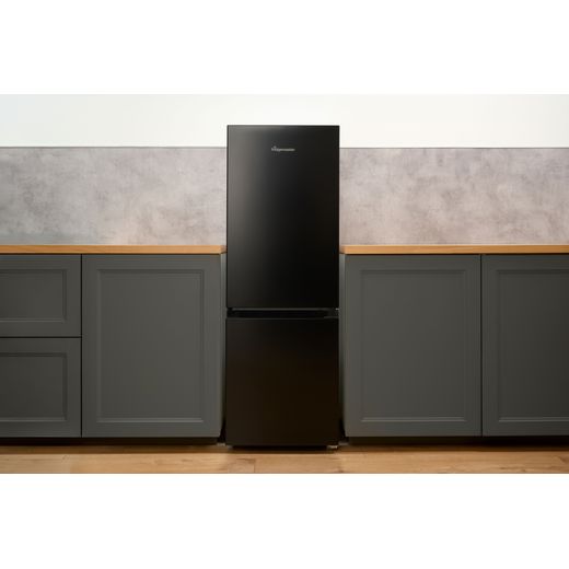 Fridgemaster MC50165EB 143cm High 60/40 Small Fridge Freezer - Black - Fridge in kitchen shot
