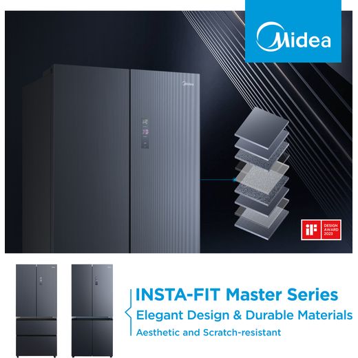 Midea Insta Fit Master American Fridge Freezer - Midnight Glass - Annotation - Design shot