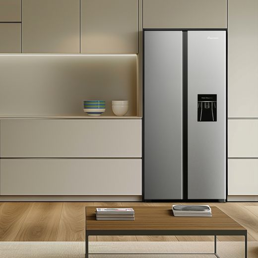 Fridgemaster American Fridge Freezer - Silver - Fridge freezer in kitchen