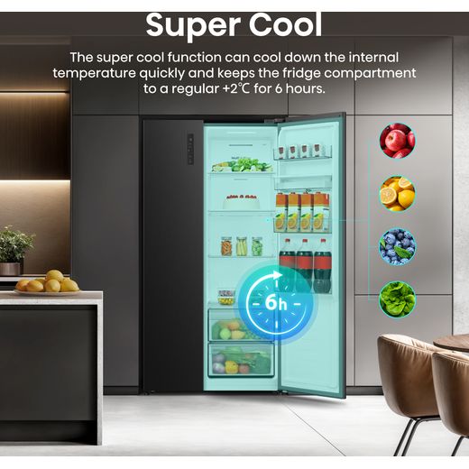 Hisense PureFlat American American Fridge Freezer - Black Stainless Steel - Annotation - Super Cool