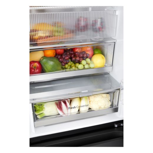 LG InstaView™ ThinQ™ 60/40 Total No Frost Fridge Freezer - Black Steel - Close up inside shot