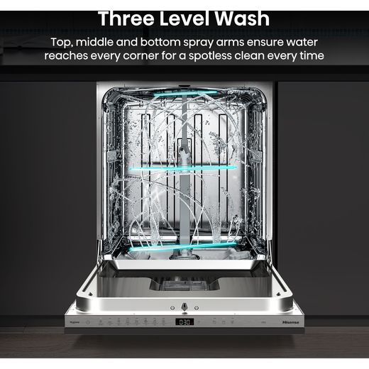 Hisense Integrated Standard Dishwasher - Black - Annotation - Three level wash