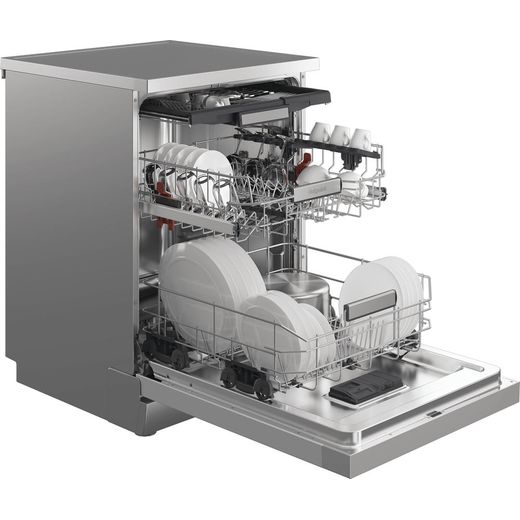 Hotpoint Standard Dishwasher - Stainless Steel - right perpsective with door open shot