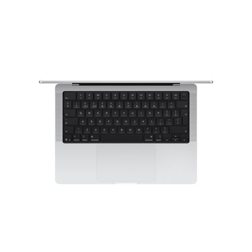Apple 14" MacBook Pro, M5, 24GB RAM, 10 Core GPU, 1TB, 2025 - Silver - keyboard view shot
