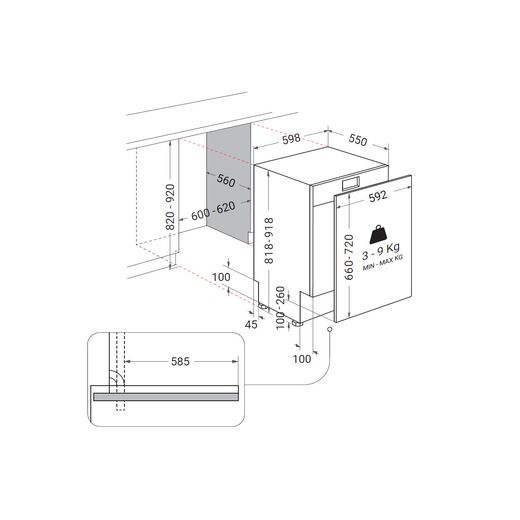 Beko bPRO 500 Integrated Standard Dishwasher - Black with Sliding Door Hinge Kit - Dimensions