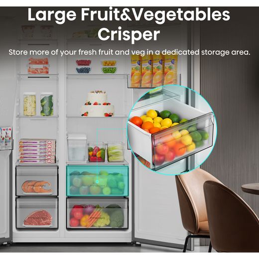 Hisense American Fridge Freezer - Stainless Steel  - Annotation - large vegetable crisper shot