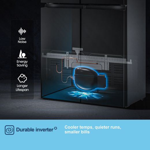 Fridgemaster American Cross Door American Fridge Freezer - Black - Annotation - Durable inverter