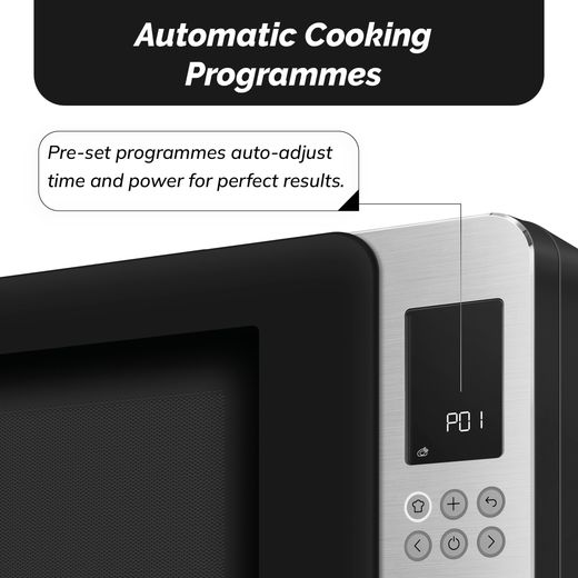 Smeg Collezione MOC01BLMUK 26 Litre 30cm High, Freestanding Small Microwave With Grill - Black - Annotation - auto cooking setting shot