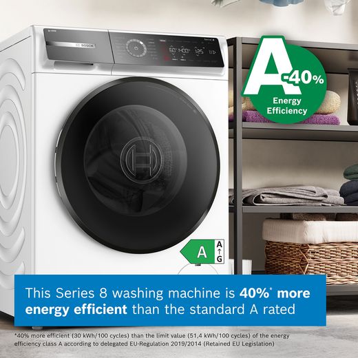 Bosch Series 8 WGB264A1GB 11kg Auto Dosing Washing Machine with 1400 rpm - White - Annotation - energy efficent