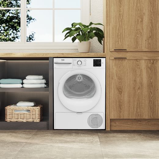 Beko b300 BM3T3922W Heat Pump Tumble Dryer - White - Tumble dryer in utility room shot