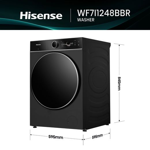 Hisense KitchenFit 7i Series WF7I1248BBR 12kg WiFi Connected Washing Machine with 1400 rpm - Black - Annotation - dimension shot