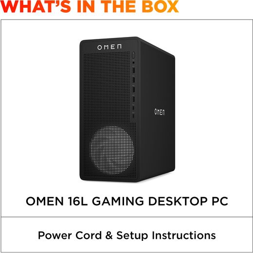 HP OMEN 16L TG03-0007na Gaming PC - NVIDIA® GeForce RTX™ 5060, AMD Ryzen™ 5, 1TB SSD - Black - Annotation -  What's in the box shot