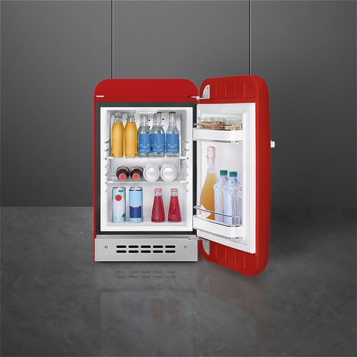 Smeg 50s Style Right Hand Hinged Minibar FAB5RRD6 72cm High Fridge - Red - Fridge with door open shot