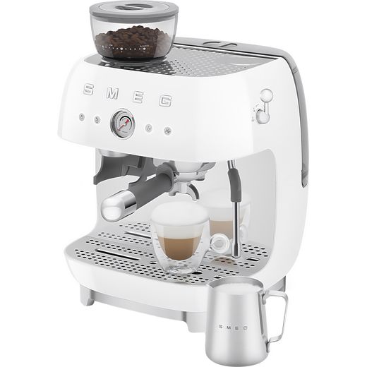 Smeg EGF03WHUK Coffee Machines White - Side with milk jug shot
